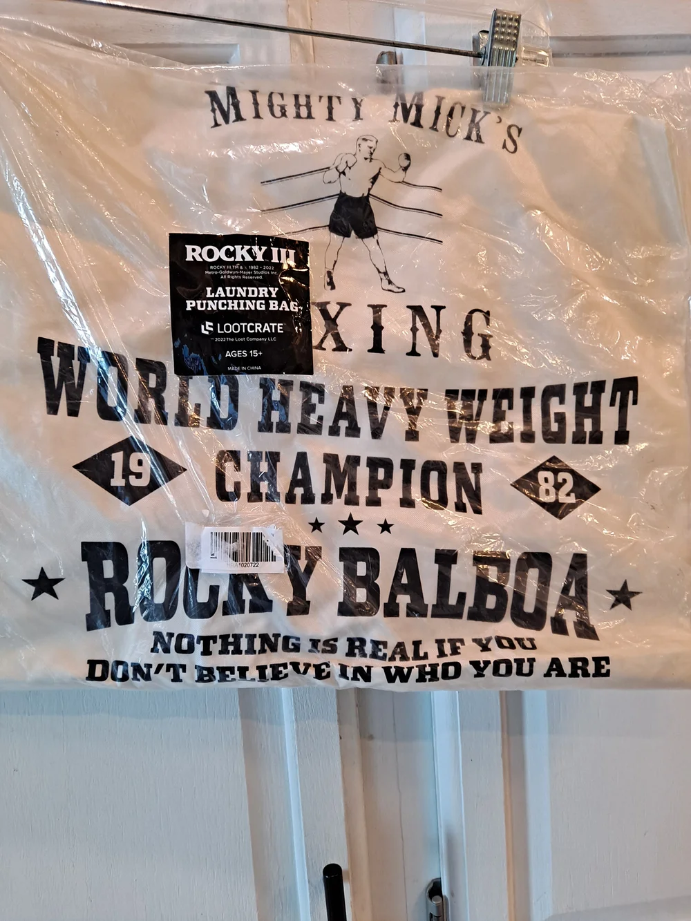 Loot Crate Rocky III Laundry Punching Bag - Cream and Black Lettering NWT